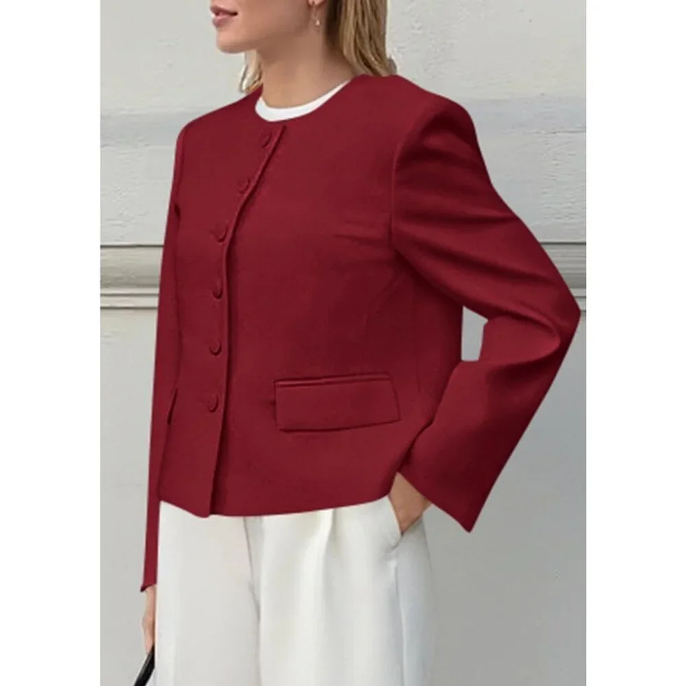 Women's Red Blazers Business Casual Outfits Fall Fashion Long Sleeve Jacket